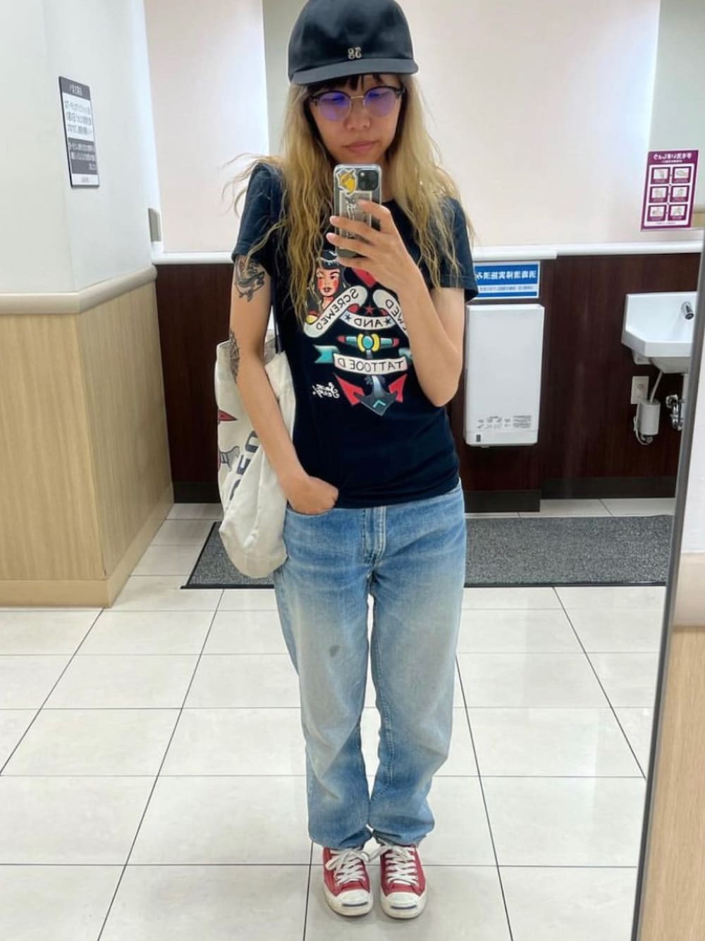 「アメカジ、tattoo、ジャックパーセル」｜「THE H.W. DOG & CO. のアイテム（キャップ、ブラック系）」を使った、AyamiyakEさん（レディース・158cm）の夏コーディネートの1枚目の写真