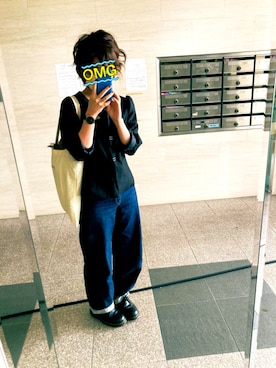 「アイテム（ノーカラージャケット、ブラック系）」を使った、blueさん（レディース・160cm）の秋コーディネート