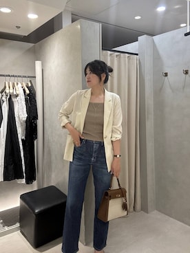 「Andemiu（アンデミュウ）の2WAYニットノースリーブ645332（タンクトップ、ブラウン系）」を使った、hanaka.さん（レディース・171cm）の春コーディネート