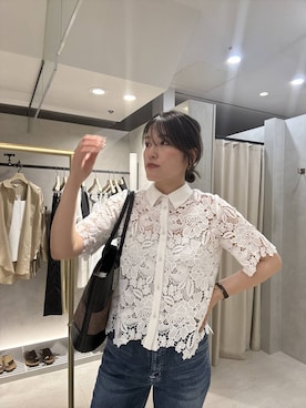「Andemiu（アンデミュウ）のレースシャツ656251（シャツ/ブラウス、ホワイト系）」を使った、hanaka.さん（レディース・171cm）の春コーディネート