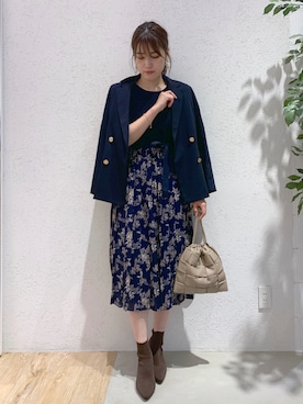 「ネイビーコーデ」｜「アイテム（その他アウター）」を使った、hanaka.さん（レディース・171cm）の秋コーディネート