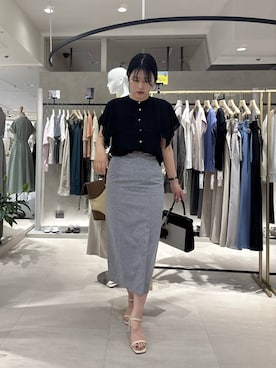 「Andemiu（アンデミュウ）のキャンバズフラップバッグ656272（トートバッグ、ブラック系）」を使った、hanaka.さん（レディース・171cm）の春コーディネート