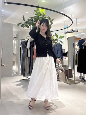 「Andemiu（アンデミュウ）のハシゴレースフレアスカート656648（スカート、ホワイト系）」を使った、hanaka.さん（レディース・171cm）の夏コーディネート
