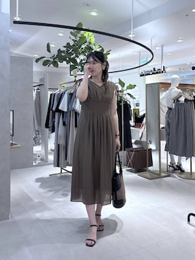 「Andemiu（アンデミュウ）の雑材バケツトートバッグ656273（トートバッグ、ブラック系）」を使った、hanaka.さん（レディース・171cm）の夏コーディネート