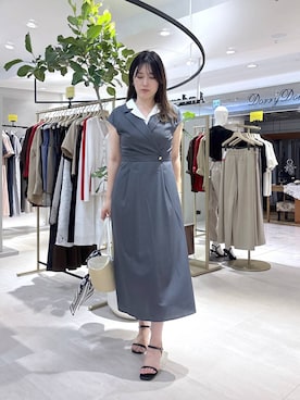 「Andemiu（アンデミュウ）のレイヤード風フレンチスリーブワンピース/1043556（ワンピース、グレー系）」を使った、hanaka.さん（レディース・171cm）の夏コーディネート