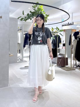 「GOOD ROCK SPEED（グッドロックスピード）の【Disney】Mickey / logo T（Tシャツ/カットソー、グレー系）」を使った、hanaka.さん（レディース・171cm）の夏コーディネート