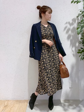 「レトロワンピース」｜「アイテム（ジャケット/アウター）」を使った、hanaka.さん（レディース・171cm）の秋コーディネート
