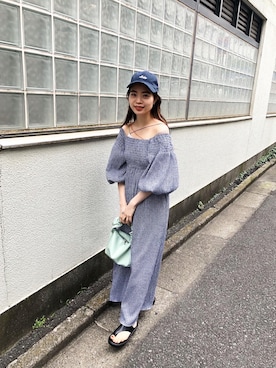 「ブルーコーデ」｜「アイテム（帽子）」を使った、mayukoさん（レディース・158cm）の夏コーディネート