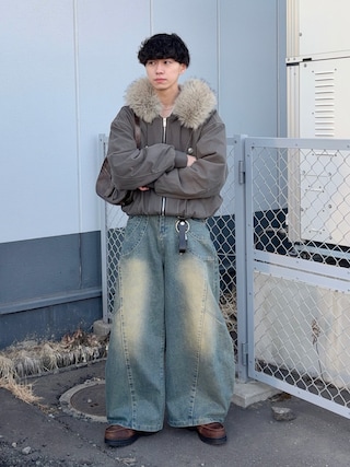 「mushwear(マッシュウェア)のボリュームファーフード付きショートブルゾン(ブルゾン)」を使った、たいがさん(メンズ・172cm)の冬コーディネート