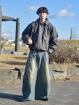 「アイテム（ライダースジャケット）」を使った、たいがさん（メンズ・172cm）の冬コーディネート