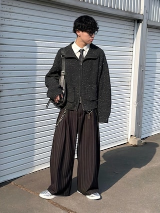 「Elanque(エランク)のFull-zip nep knit/フルジップネップニット(ニット/セーター)」を使った、たいがさん(メンズ・172cm)の冬コーディネート