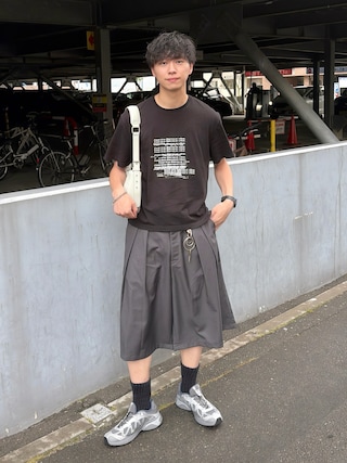 「Elanque(エランク)のgraphic lame print T-shirt / グラフィックラメプリントTシャツ(Tシャツ/カットソー)」を使った、たいがさん(メンズ・172cm)の夏コーディネート