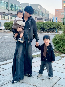 「mushwear（マッシュウェア）のワイドバギー ウォッシュドデニムパンツ（デニムパンツ）」を使った、たいがさん（メンズ・172cm）の秋コーディネート