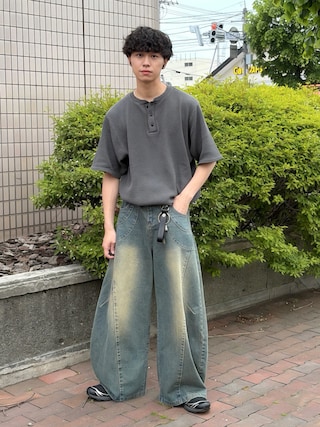 「WETTEMPT(ウィテンプト)のHENRY NECK PIGMENT WAFFLE TEE / ヘンリーネックピグメントワッフルT(Tシャツ/カットソー)」を使った、たいがさん(メンズ・172cm)の夏コーディネート