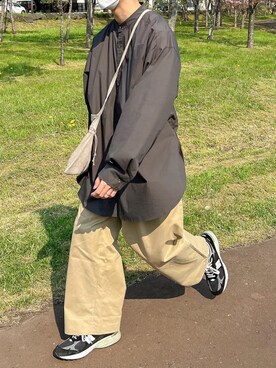 「STUDIO NICHOLSON（スタジオニコルソン）の【STUDIO NICHOLSON】 PEACHED COTTON VOLUME PLEAT PANTS（その他パンツ）」を使った、たいがさん（メンズ・172cm）の春コーディネート