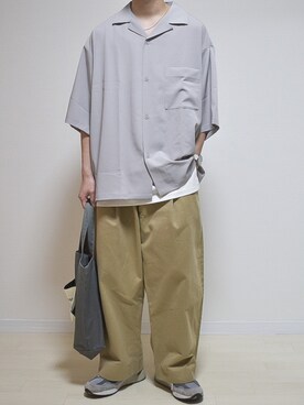 「STUDIO NICHOLSON（スタジオニコルソン）の【STUDIO NICHOLSON】 PEACHED COTTON VOLUME PLEAT PANTS（その他パンツ）」を使った、たいがさん（メンズ・172cm）の夏コーディネート