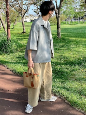 「STUDIO NICHOLSON（スタジオニコルソン）の【STUDIO NICHOLSON】 PEACHED COTTON VOLUME PLEAT PANTS（その他パンツ）」を使った、たいがさん（メンズ・172cm）の春コーディネート