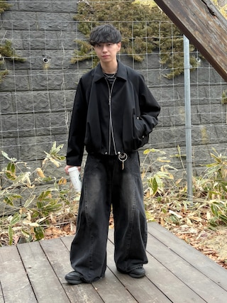 「mushwear（マッシュウェア）のワイドバギー ウォッシュドデニムパンツ（デニムパンツ）」を使った、たいがさん（メンズ・172cm）の春コーディネート