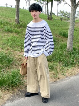 「STUDIO NICHOLSON（スタジオニコルソン）の【STUDIO NICHOLSON】 PEACHED COTTON VOLUME PLEAT PANTS（その他パンツ）」を使った、たいがさん（メンズ・172cm）の秋コーディネート