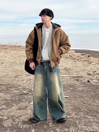 「SLICK（スリック）の【SLICK/スリック】Pigment Dye Padding Zip Parka/ピグメントダイパディングジップパーカー/ セットアップ（その他アウター）」を使った、たいがさん（メンズ・172cm）の冬コーディネート