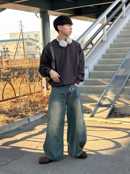 ワイドバギー ウォッシュドデニムパンツ（デニムパンツ）｜mushwear 