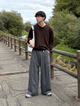 「Elanque(エランク)のSheep Embroidery Knit Polo / ヒツジ柄編みニットポロ(ニット/セーター)」を使った、たいがさん(メンズ・172cm)の秋コーディネート