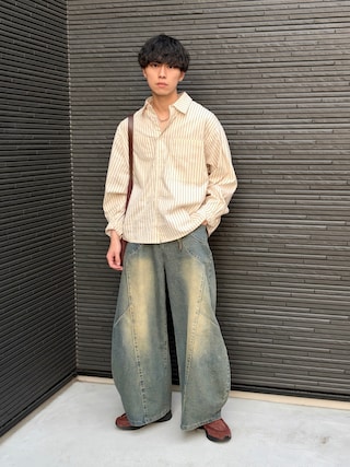 「Elanque（エランク）のdouble pocket box-cut shirt / ダブルポケットボックスカットシャツ（シャツ/ブラウス）」を使った、たいがさん（メンズ・172cm）の春コーディネート