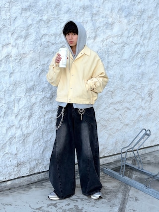 「soerte(ソエルテ)のLoose Nuance Stripe Shirt Blouson/ルーズニュアンスストライプショートブルゾン(ブルゾン)」を使った、たいがさん(メンズ・172cm)の春コーディネート