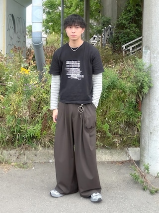 「Elanque(エランク)のgraphic lame print T-shirt / グラフィックラメプリントTシャツ(Tシャツ/カットソー)」を使った、たいがさん(メンズ・172cm)の秋コーディネート