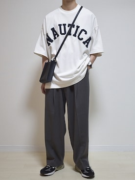 「NO NEED（ノーニード）のアイテム（スラックス）」を使った、たいがさん（メンズ・172cm）の夏コーディネート