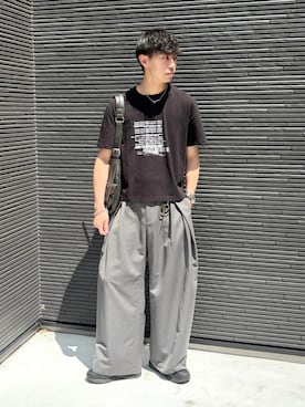 「Elanque（エランク）のgraphic lame print T-shirt / グラフィックラメプリントTシャツ（Tシャツ/カットソー、ブラック系）」を使った、たいがさん（メンズ・172cm）の夏コーディネート
