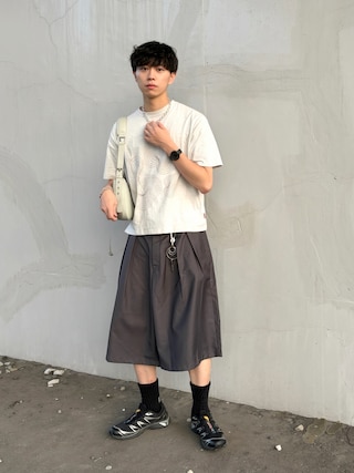 「UNDERSTATEMENTs(アンダーステイトメント)の【ユニセックス】バックロゴプリントソックス(ソックス/靴下)」を使った、たいがさん(メンズ・172cm)の夏コーディネート