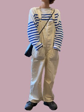 「UNIVERSAL OVERALL（ユニバーサルオーバーオール）のアイテム（サロペット/オーバーオール）」を使った、_nayuuuuさん（レディース・158cm）の春コーディネート