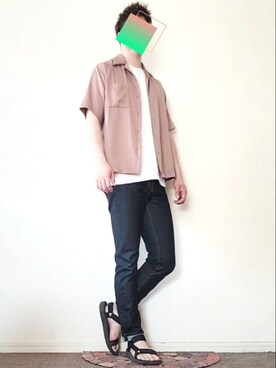 「STUDIOUS（ステュディオス）のアイテム（シャツ/ブラウス、ピンク系）」を使った、たくちゃんさん（メンズ・176cm）の春コーディネート