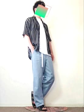 「LIDNM（リドム）のアイテム（シャツ/ブラウス、ブラック系）」を使った、たくちゃんさん（メンズ・176cm）の夏コーディネート