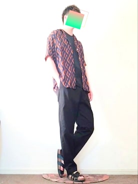 「GU（ジーユー）のアイテム（パンツ、ブラック系）」を使った、たくちゃんさん（メンズ・176cm）の夏コーディネート
