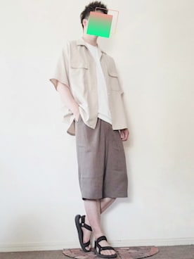 「NUMBER (N)INE（ナンバーナイン）の【NUMBER (N)INE】《別注》PEツイルバギーハーフパンツ（その他パンツ、グリーン系）」を使った、たくちゃんさん（メンズ・176cm）の春コーディネート