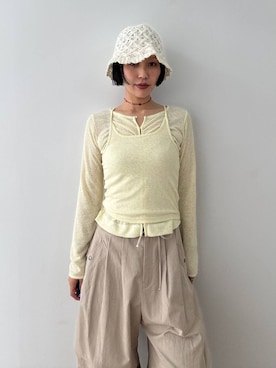 「JEANASIS（ジーナシス）のミリタリータックボリュームパンツ/657336（その他パンツ、ベージュ系）」を使った、おねさん（レディース・166cm）の春コーディネート