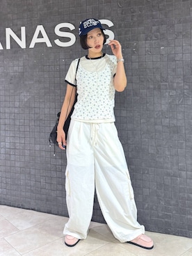 「JEANASIS（ジーナシス）のクロッグローファー/638847（ローファー、ピンク系）」を使った、おねさん（レディース・166cm）の夏コーディネート