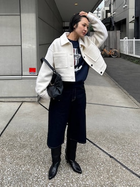 「eL（エル）の【eL】Wide Long Boots/1052793（ブーツ、ブラック系）」を使った、おねさん（レディース・166cm）の秋コーディネート