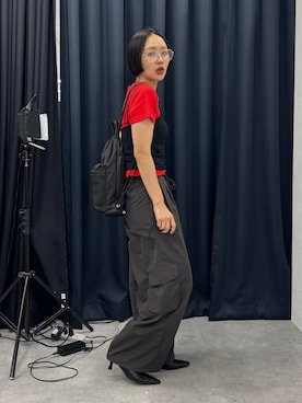 「eL（エル）の【eL】Cup Top Cami/668741（キャミソール、ブラック系）」を使った、おねさん（レディース・166cm）の春コーディネート