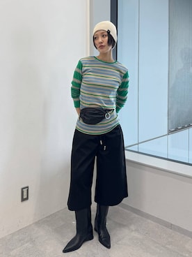 「JEANASIS（ジーナシス）のウエスタンインヒールブーツ/1063790（ブーツ、ブラック系）」を使った、おねさん（レディース・166cm）の夏コーディネート