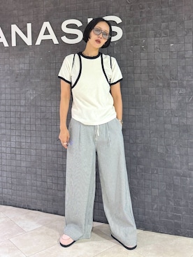 「JEANASIS（ジーナシス）のクロッグローファー/638847（ローファー、ピンク系）」を使った、おねさん（レディース・166cm）の夏コーディネート