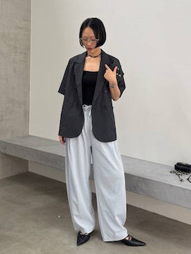 「JEANASIS（ジーナシス）のレースアップポインテッドミュール/657166（パンプス、ブラック系）」を使った、おねさん（レディース・166cm）の春コーディネート