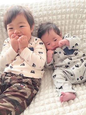 「DOUBLE_B（ダブルビー）のアイテム（トップス）」を使った、あおまるさん（キッズ・90cm）の秋コーディネート