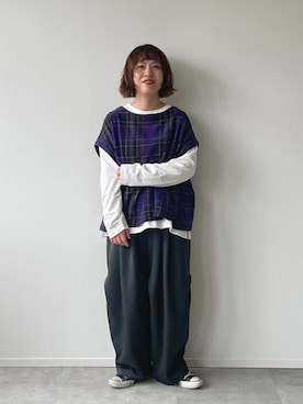 「アイテム（ベスト、パープル系）」を使った、soulberryさん（レディース・156cm）の秋コーディネート