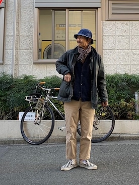 「FOB FACTORY（エフオービーファクトリー）のアイテム（帽子）」を使った、spinnerbait001さん（メンズ・165cm）の冬コーディネート