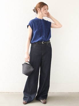「upperhights（アッパーハイツ）の【SHIPS別注】upper hights: THE SISTER MIDRISE（デニムパンツ、ブルー系）」を使った、Arakawaさん（レディース・156cm）の夏コーディネート