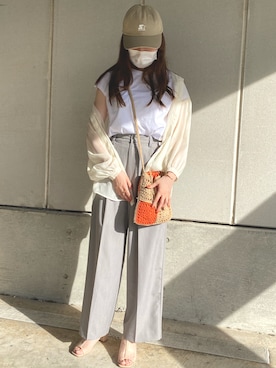 「STARTER（スターター）のアイテム（キャップ）」を使った、りんこさん（レディース・165cm）の春コーディネート