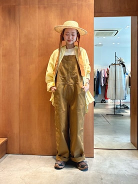 「PAR ICI（パーリッシィ）のVINTAGE16 無地/ギンガム/ストライプ ダブルスタンドシャツ（シャツ/ブラウス、イエロー系）」を使った、PAR ICIさん（レディース・158cm）の夏コーディネート